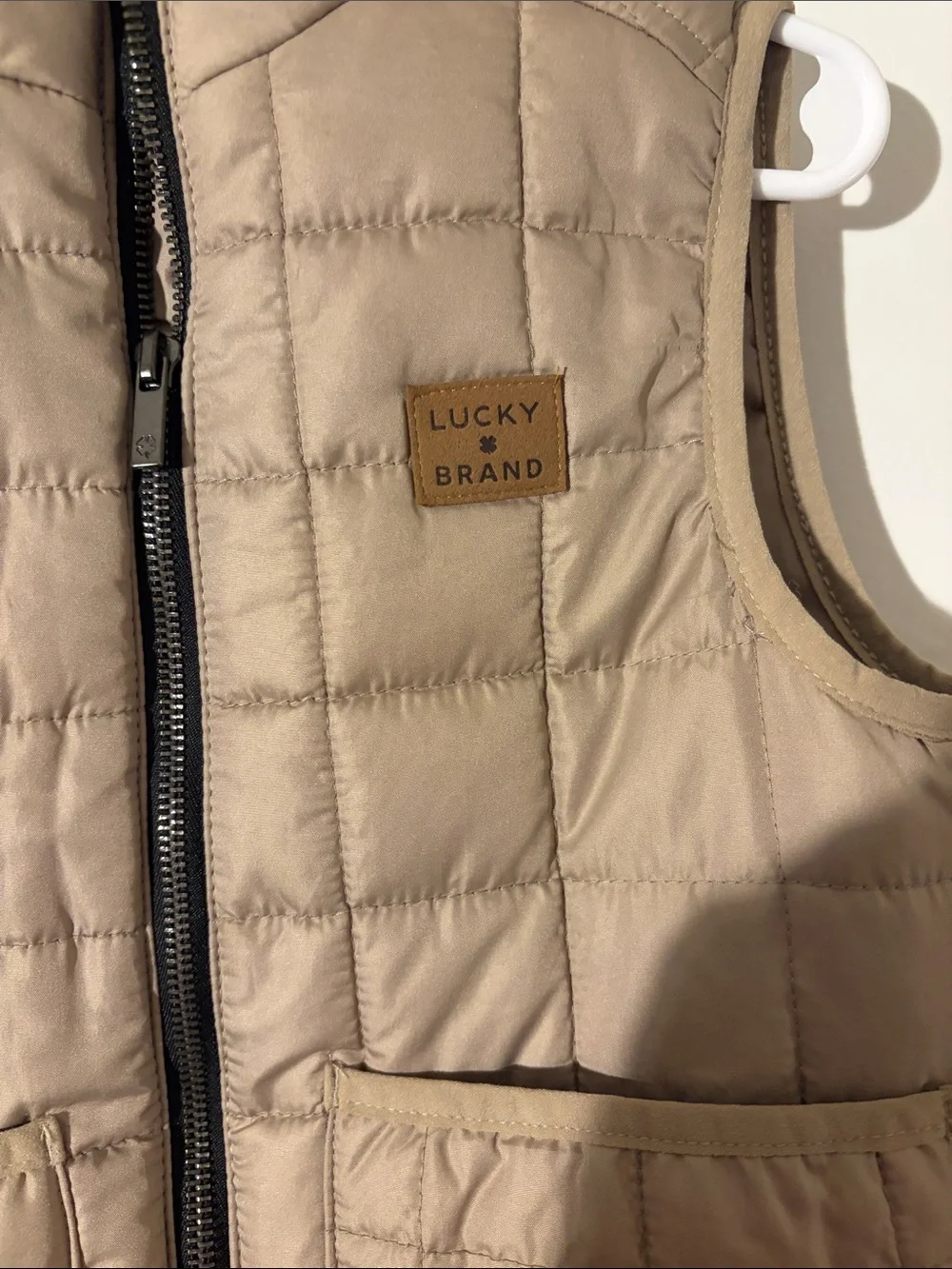 Lucky Brand Quilted Puffer Vest in Beige Taupe